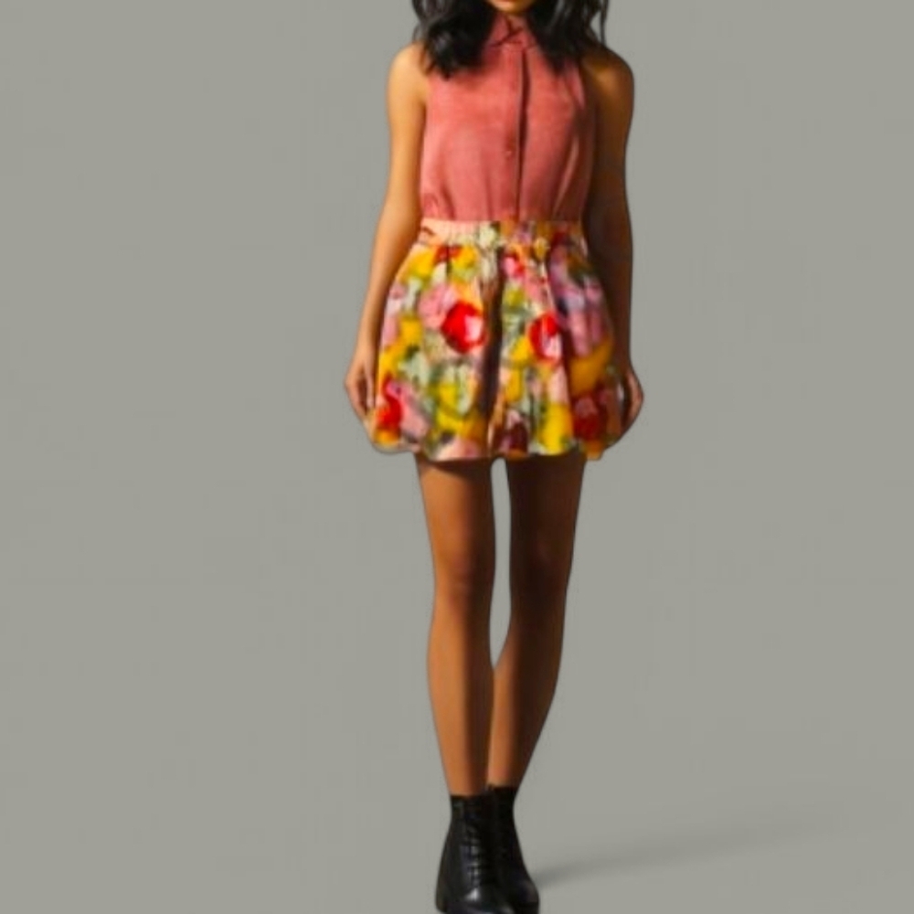 J. Crew Multicolored Floral Print Silk Blend Pull-On Mini Skirt - Size 2